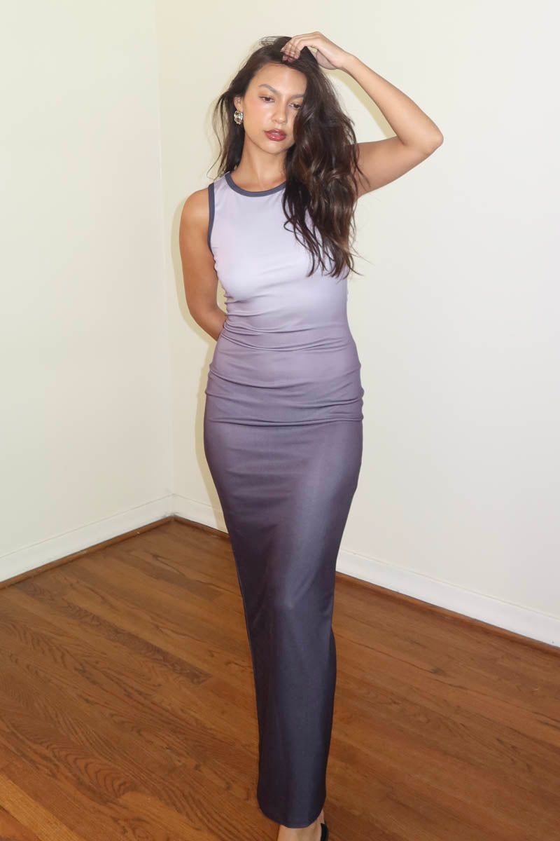 grey tank maxi dress SML EASEL SAGE GREY "LET'S HANG" Beachy Tank MAXI DRESS BHCS