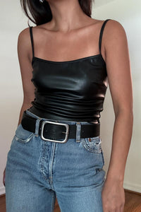 Faux Leather and Rib Basic Tank Top