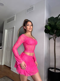 Lace Off Shoulder Tiered Mini Set