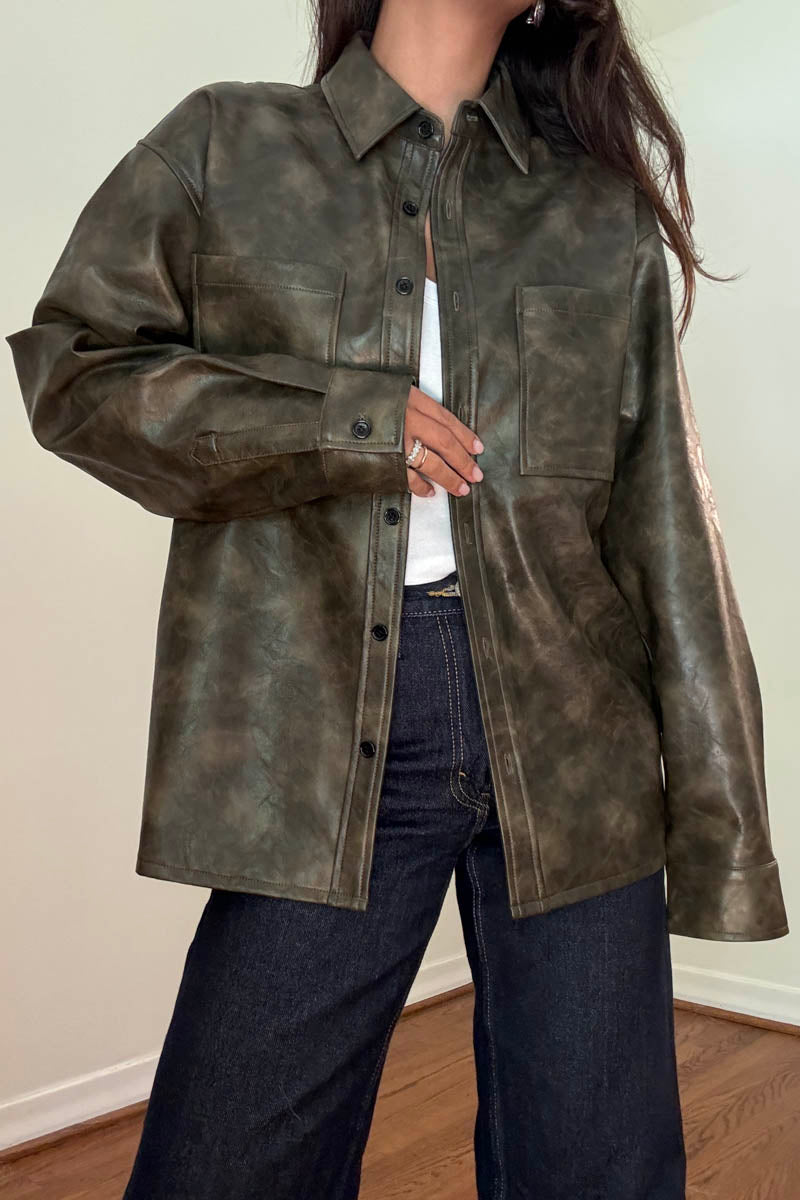 Faux Leather Oversized Shirt Jacket