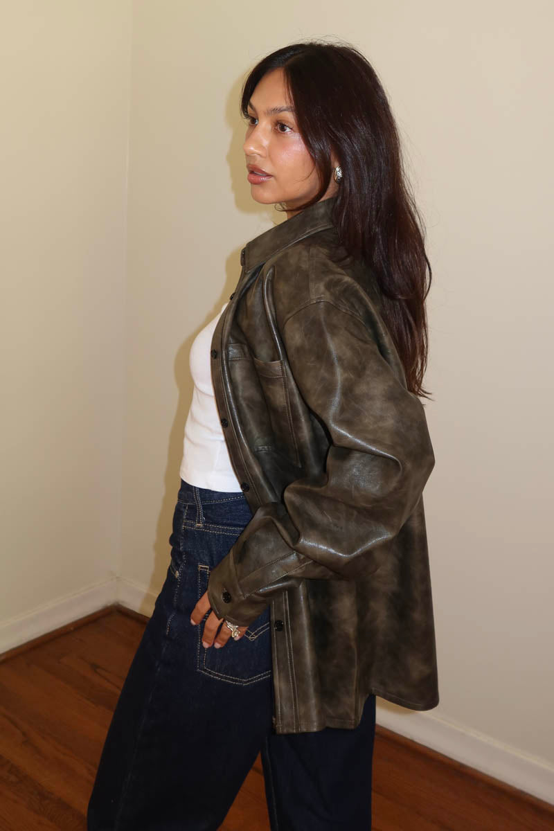 Faux Leather Oversized Shirt Jacket