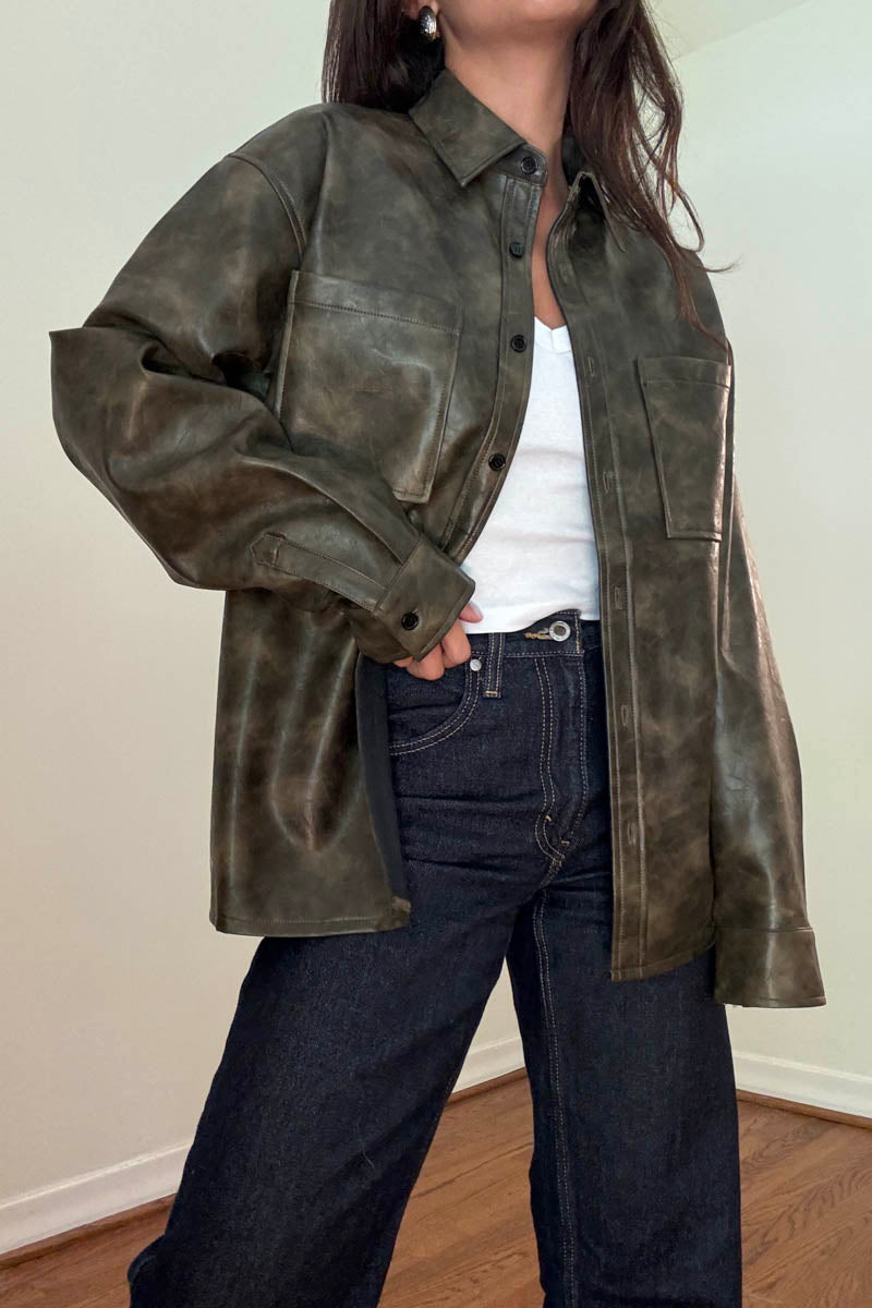 Faux Leather Oversized Shirt Jacket