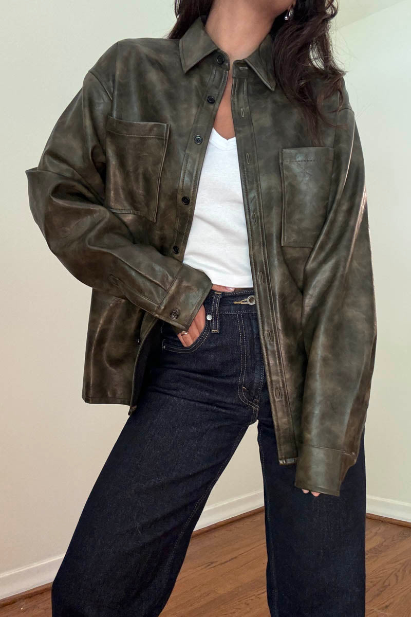 Faux Leather Oversized Shirt Jacket