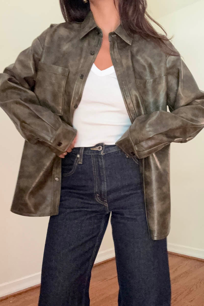 Faux Leather Oversized Shirt Jacket