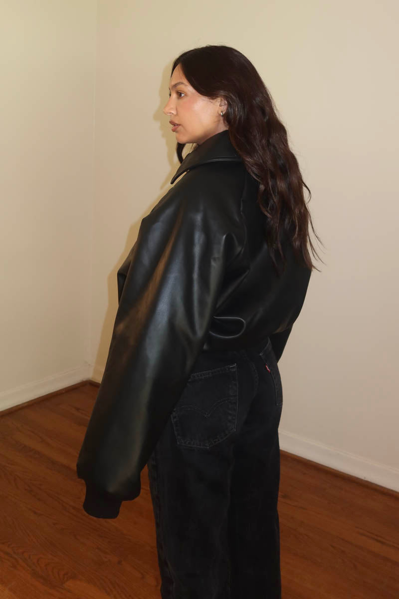 Faux Leather Oversized Puffer Jacket