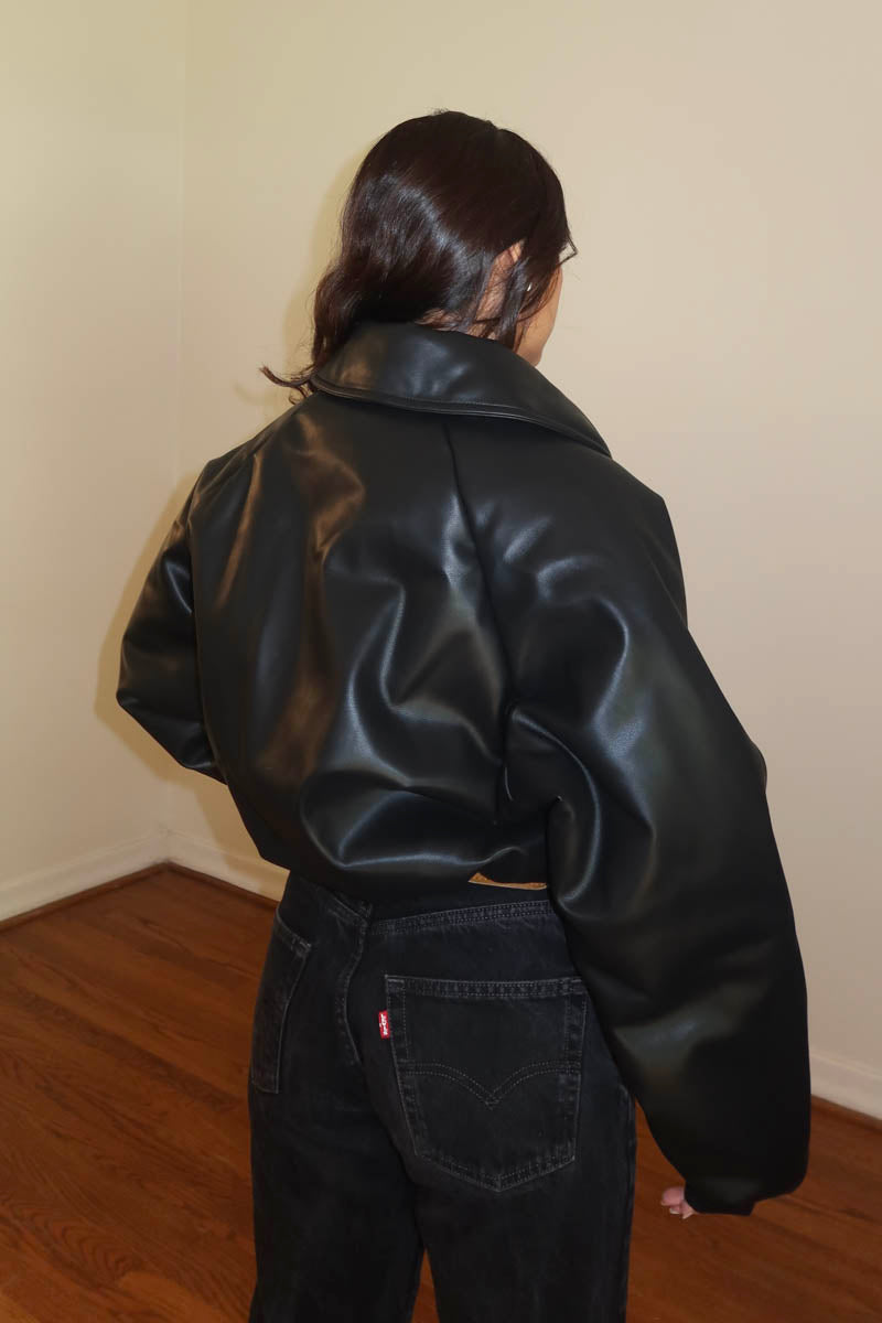 Faux Leather Oversized Puffer Jacket