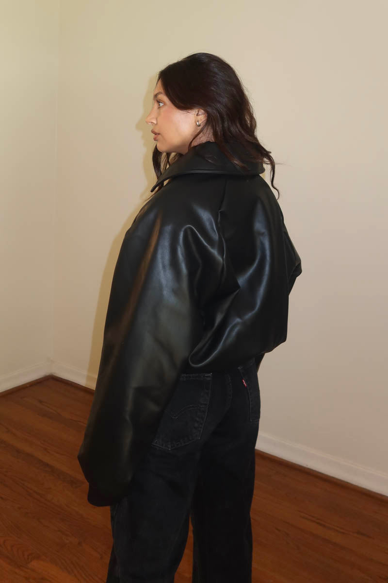 Faux Leather Oversized Puffer Jacket