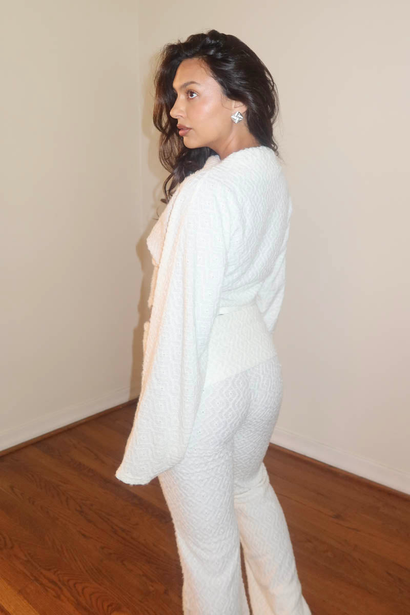 Fuzzy Knit Long Sleeve Top w/ Fold Over Pants Sets