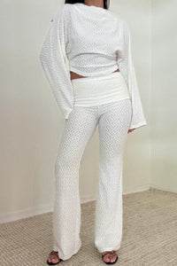 Fuzzy Knit Long Sleeve Top Fold Over Pants Set