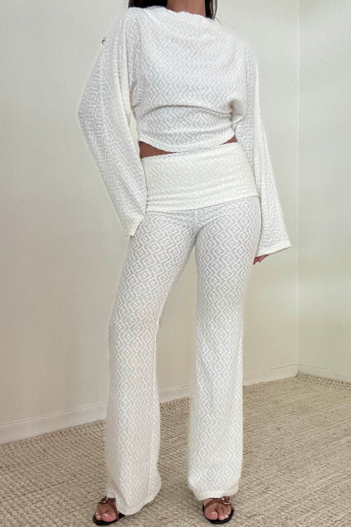 Fuzzy Knit Long Sleeve Top Fold Over Pants Set