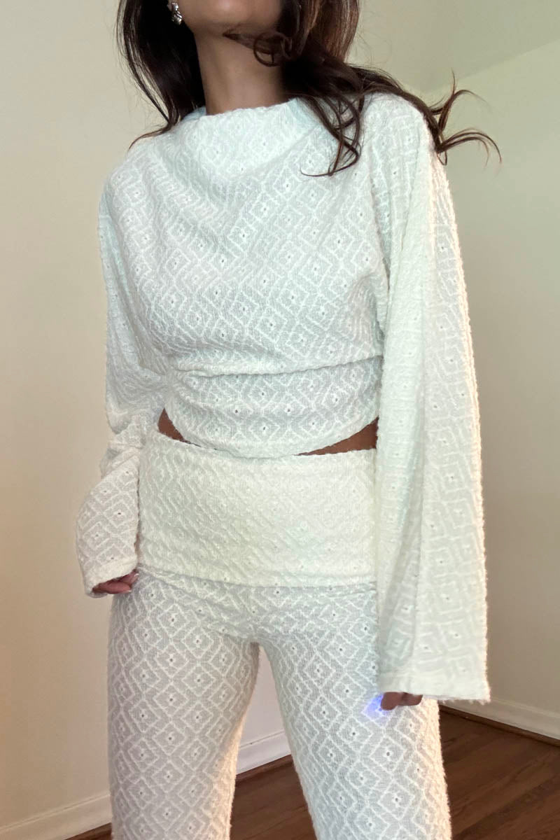 Fuzzy Knit Long Sleeve Top w/ Fold Over Pants Sets