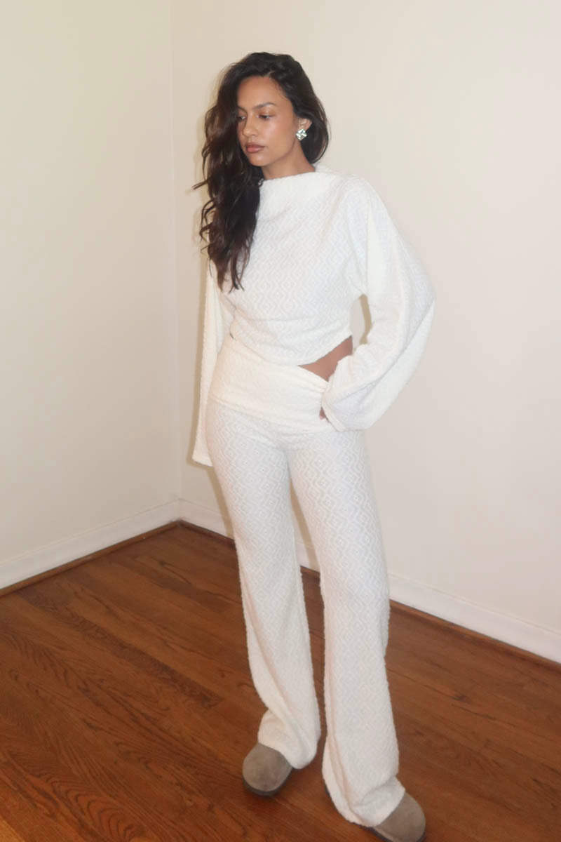 Fuzzy Knit Long Sleeve Top w/ Fold Over Pants Sets