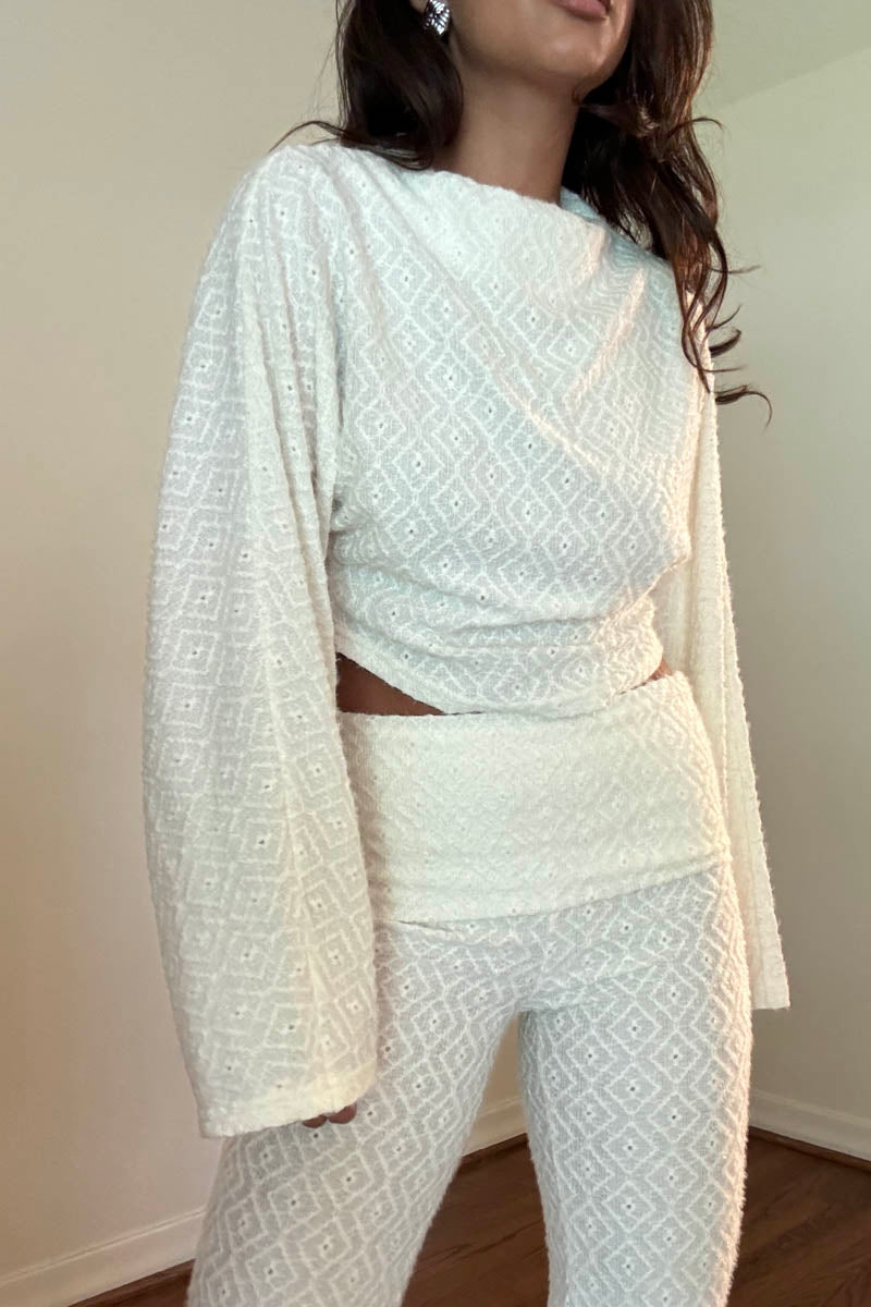 Fuzzy Knit Long Sleeve Top w/ Fold Over Pants Sets