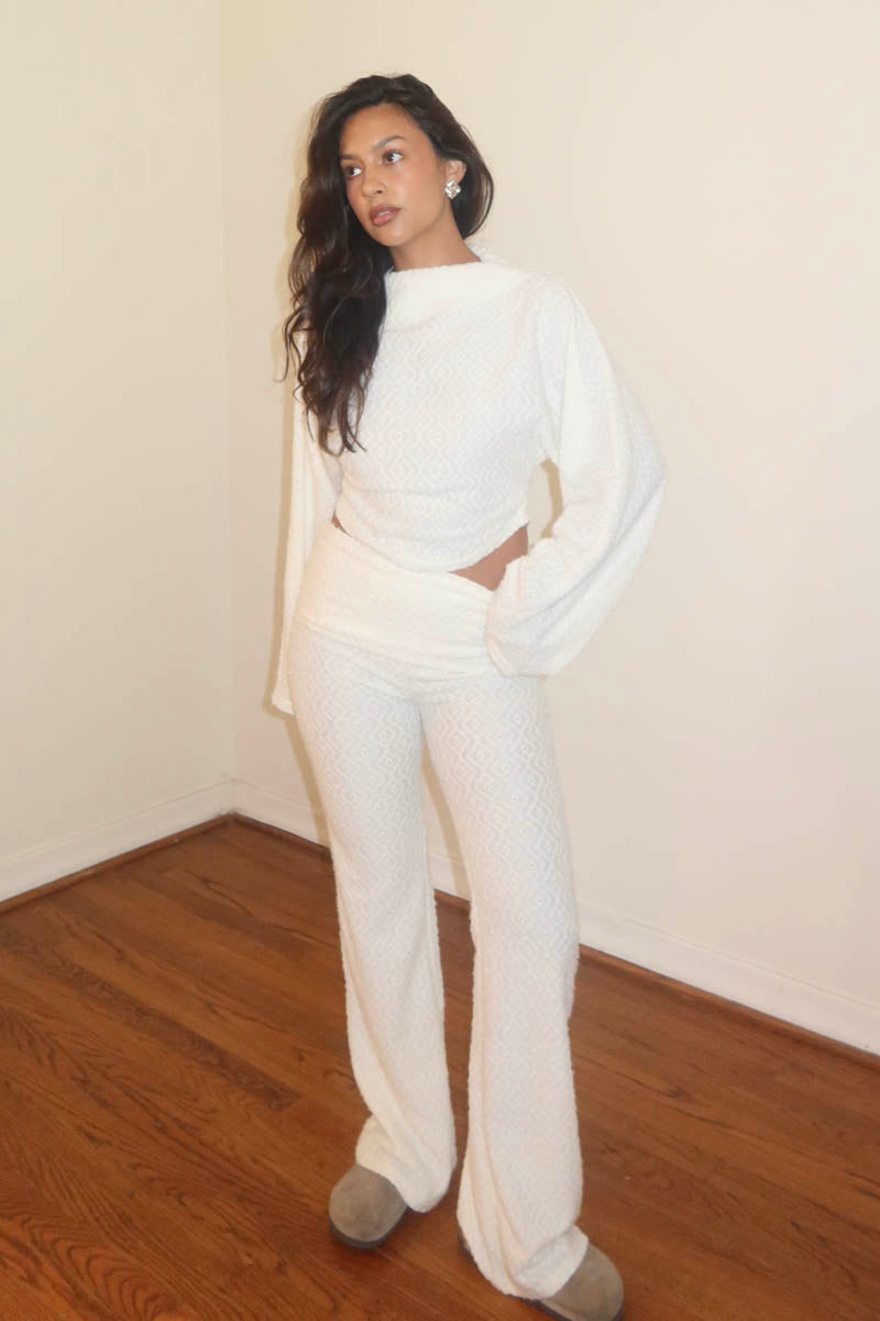 Fuzzy Knit Long Sleeve Top w/ Fold Over Pants Sets