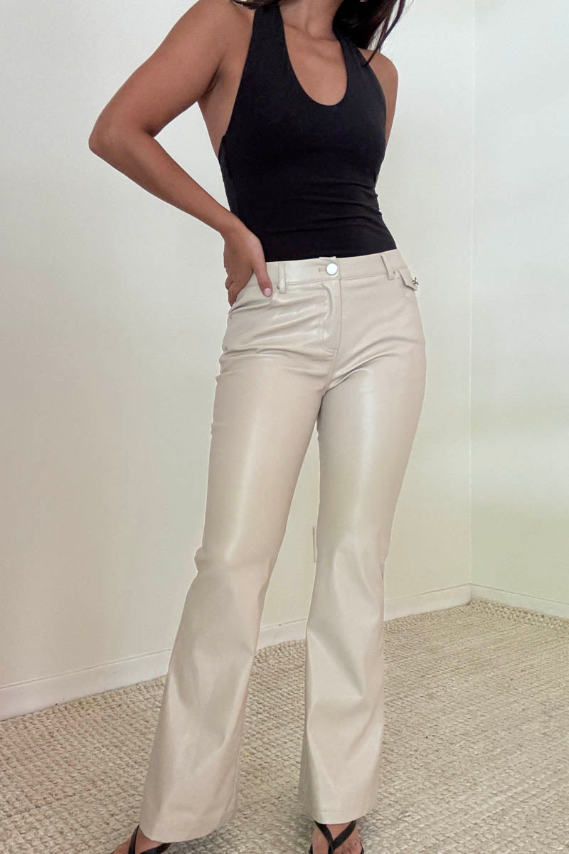Faux Leather Low Waist Flare Pants