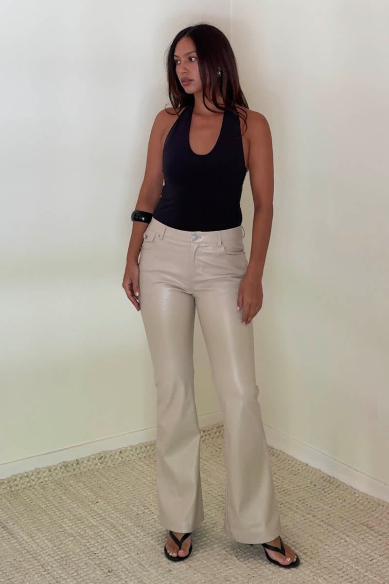 Faux Leather Low Waist Flare Pants