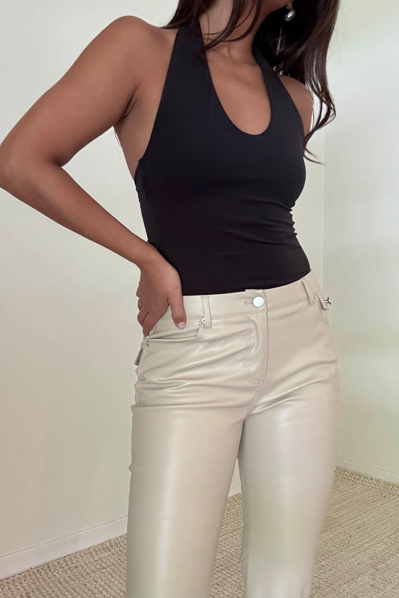Faux Leather Low Waist Flare Pants