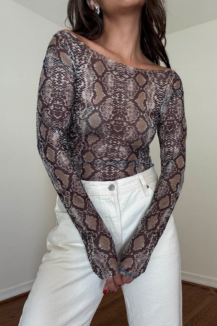 Snake Mesh Off Shoulder Long Sleeve Top