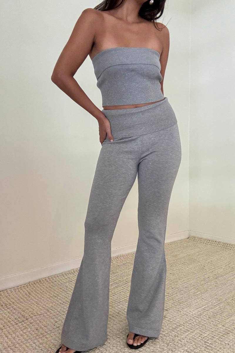 Knit Fold Over Tube Top Pants Set