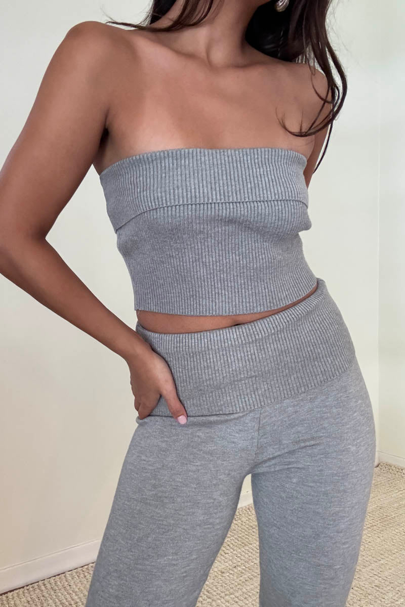 Knit Fold Over Tube Top Pants Set