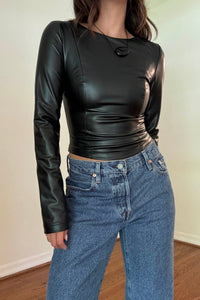 Faux Leather Long Sleeve Fitted Top