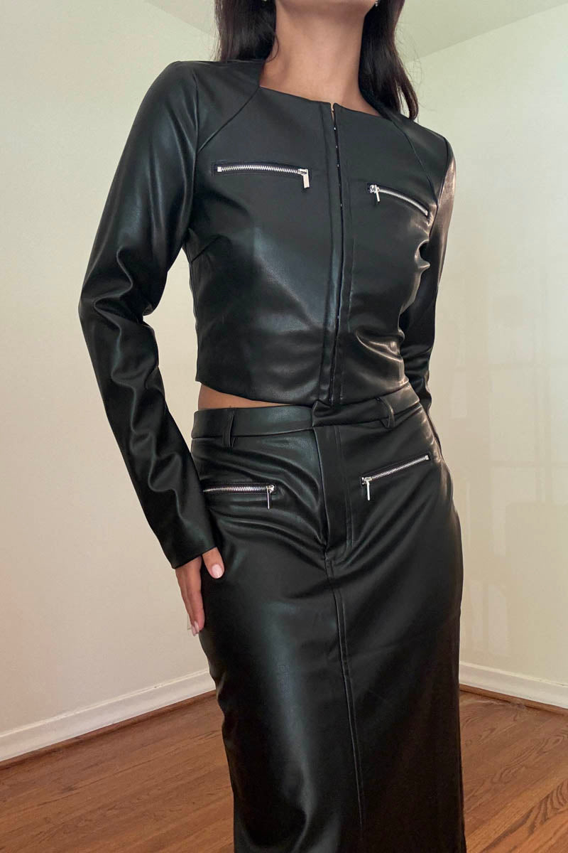 Faux Leather Cropped Jacket