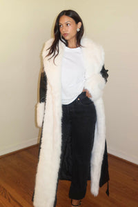 Faux Fur Trim Faux Leather Long Coat