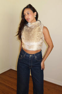 Faux Fur High Neck Crop Top