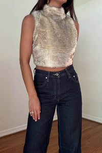 Faux Fur High Neck Crop Top