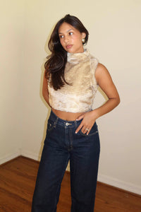 Faux Fur High Neck Crop Top