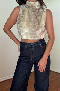 Faux Fur High Neck Crop Top