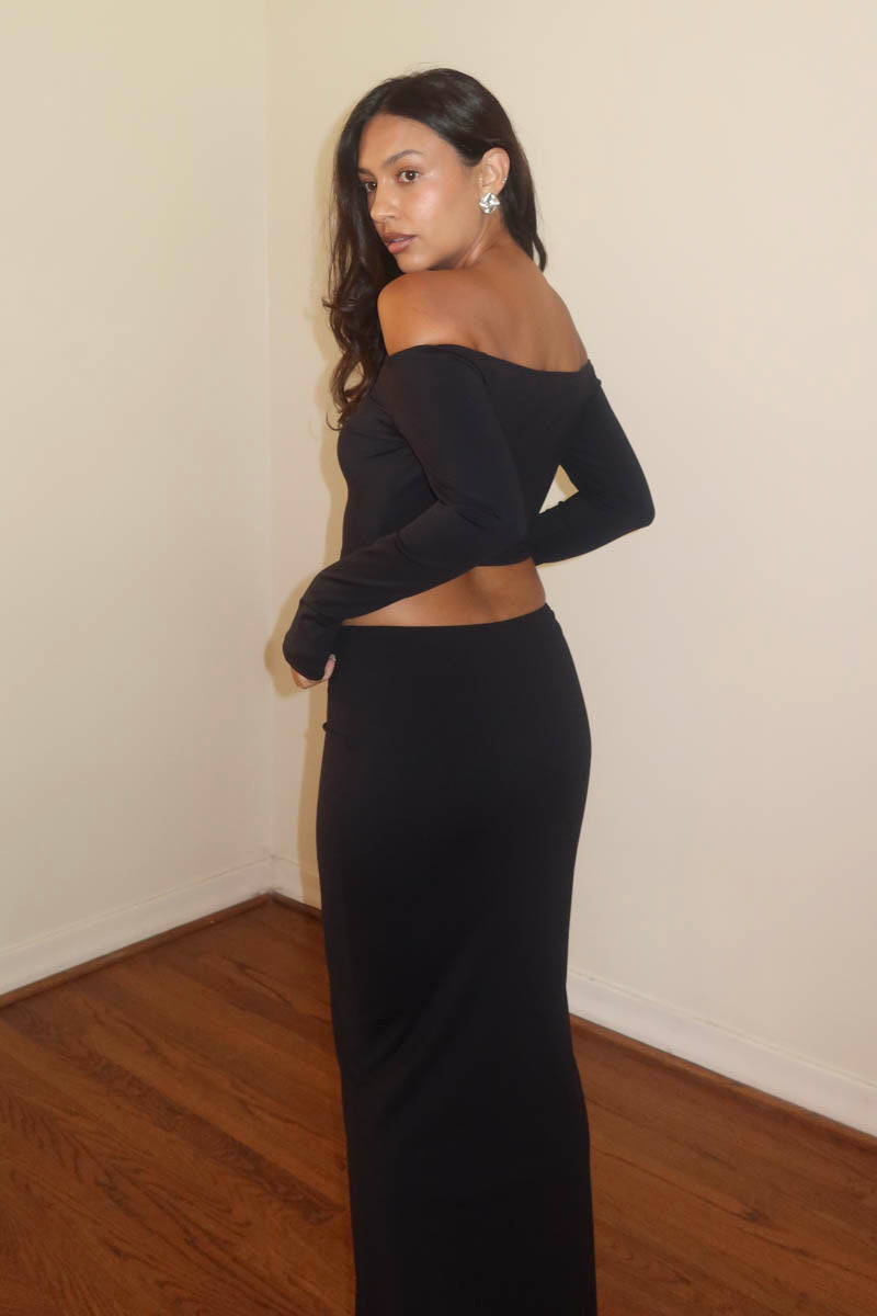 Off The Shoulder Crop Top w/ Maxi Skirt Set