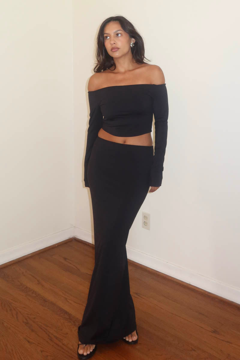 Off The Shoulder Crop Top w/ Maxi Skirt Set