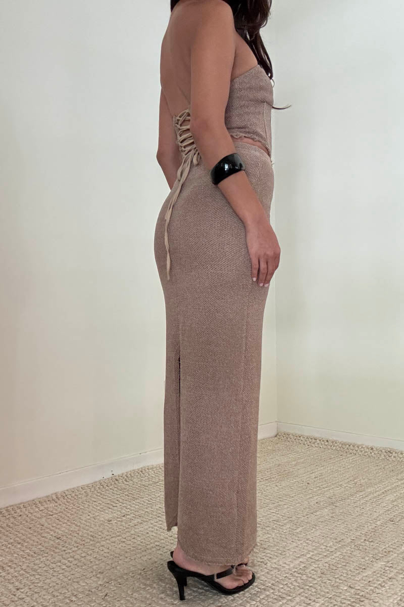Boucle Knitted Corset Top Maxi Skirt Set