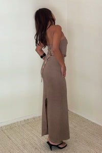 Boucle Knitted Corset Top Maxi Skirt Set