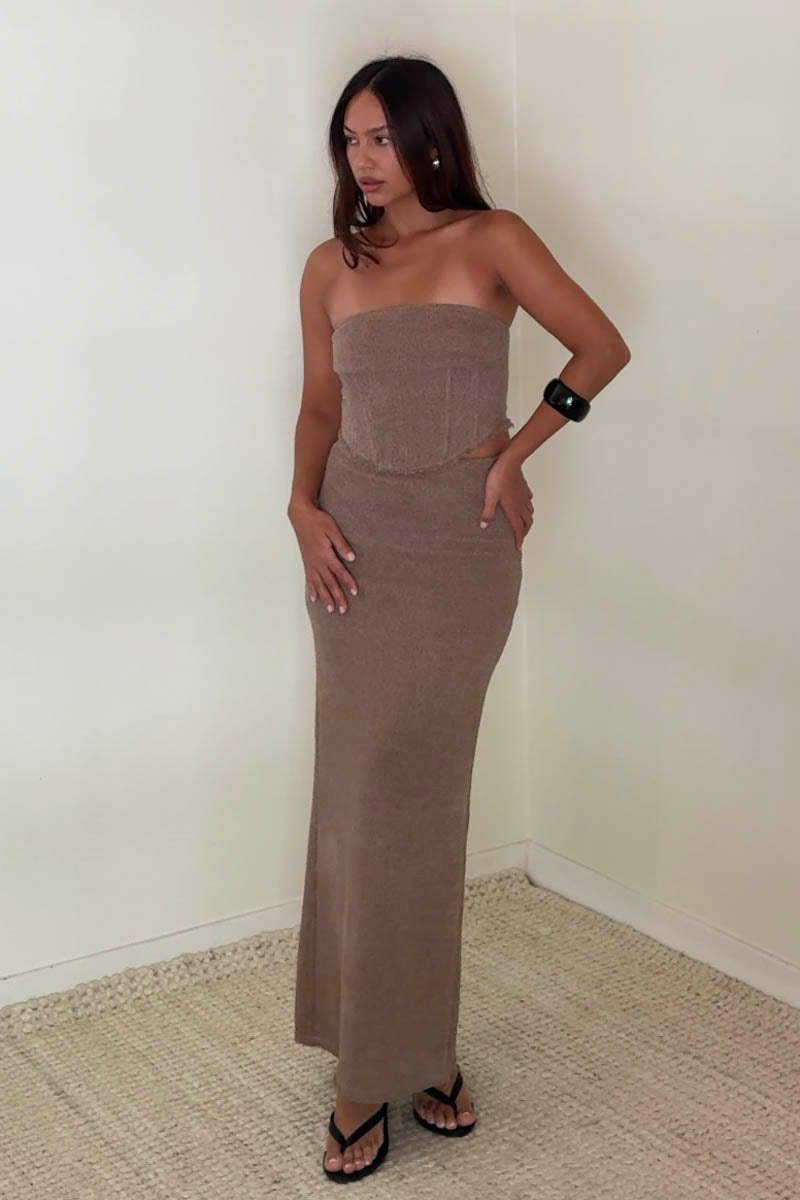 Boucle Knitted Corset Top Maxi Skirt Set