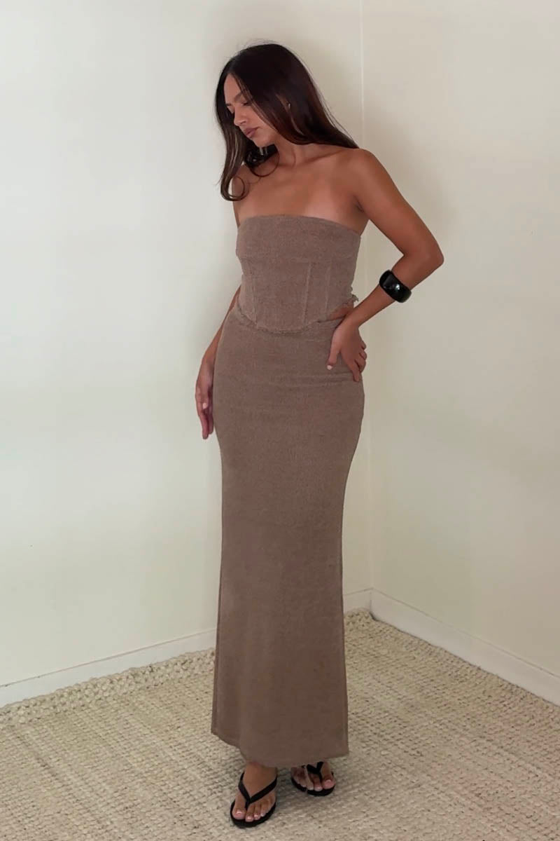 Boucle Knitted Corset Top Maxi Skirt Set