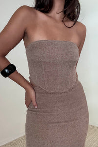 Boucle Knitted Corset Top Maxi Skirt Set
