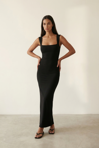 Crepe Square Neckline Maxi Dress