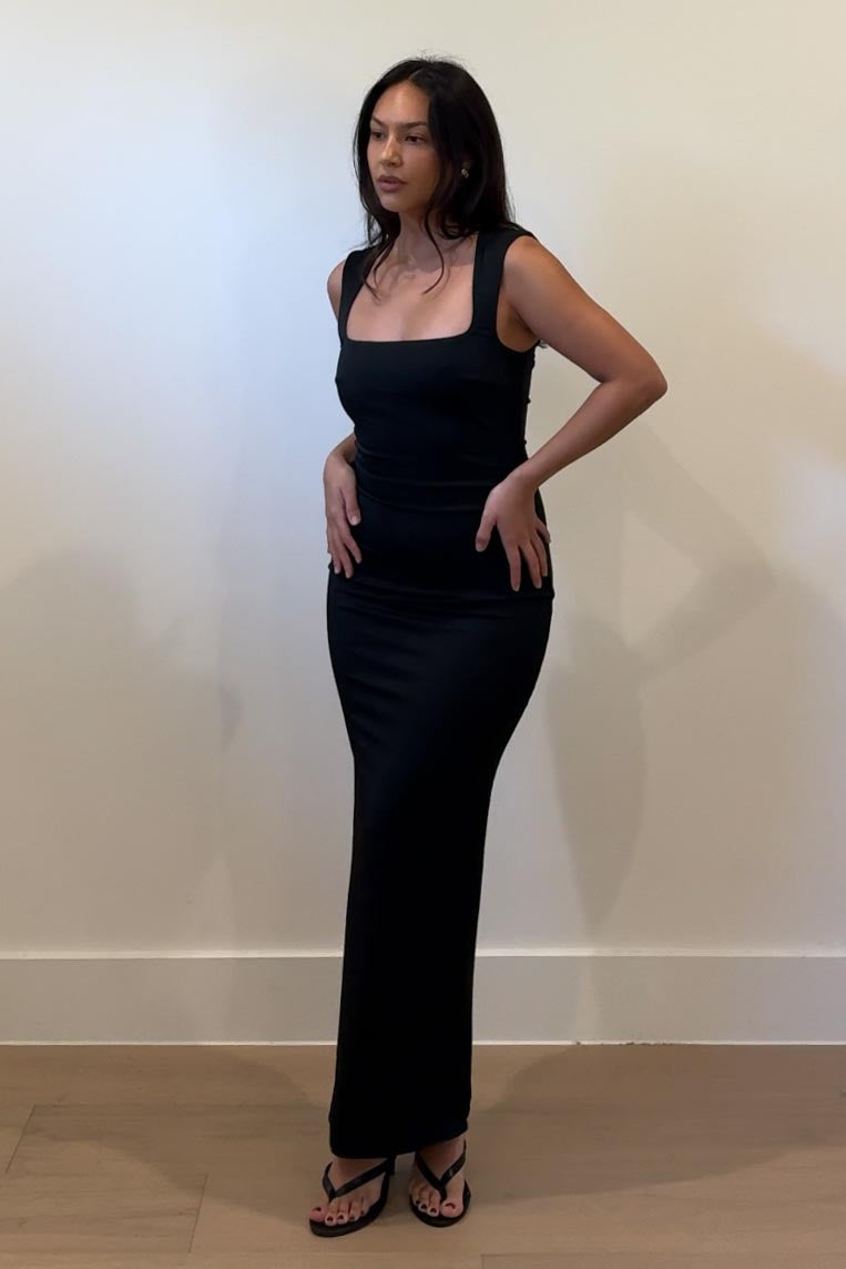 Crepe Square Neckline Maxi Dress