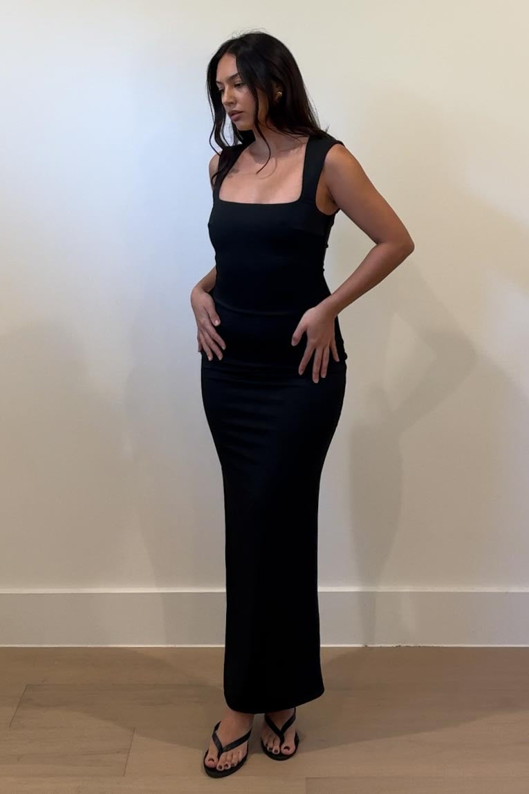 Crepe Square Neckline Maxi Dress