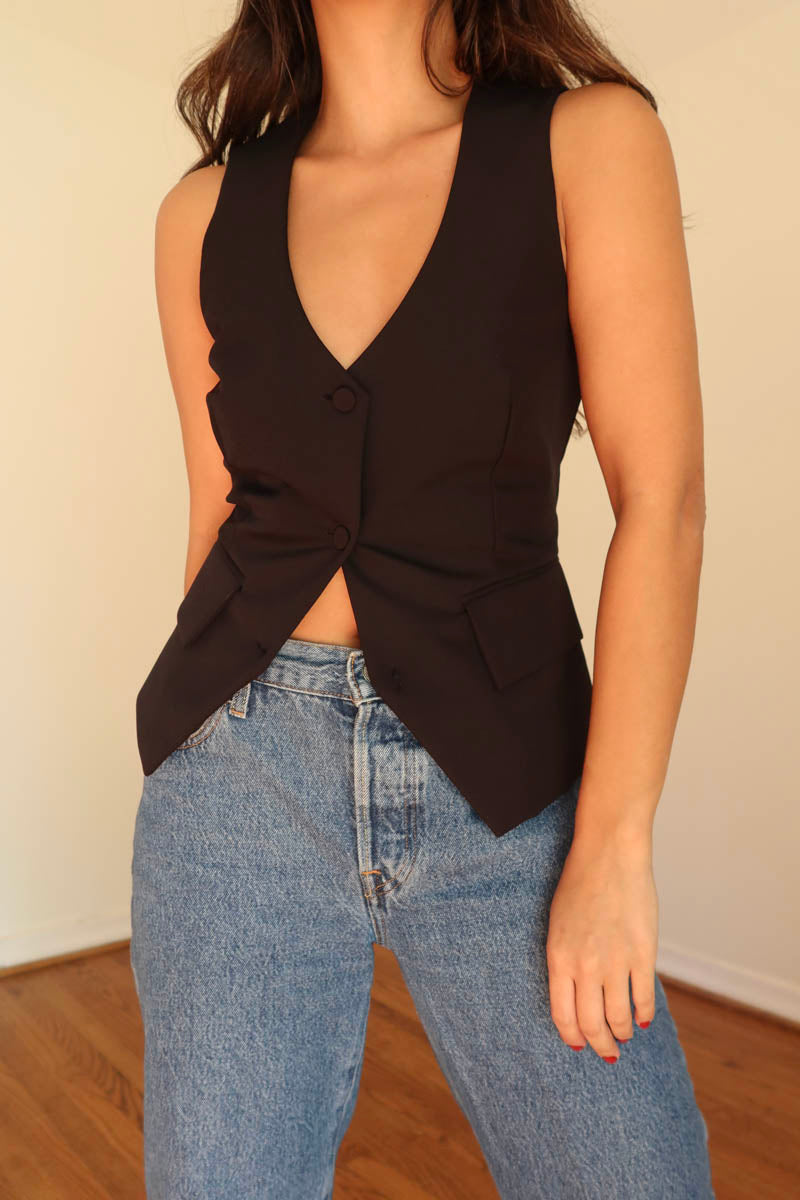 Sleeveless Tuxedo Top