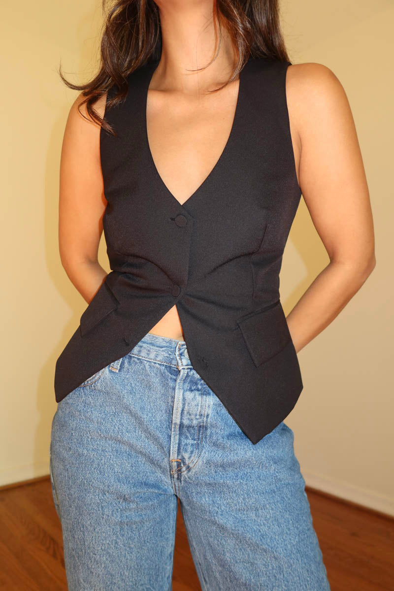 Sleeveless Tuxedo Top