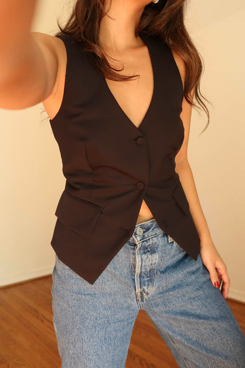 Sleeveless Tuxedo Top