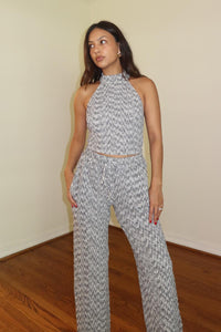 Textured High Neck Top and Wide Pants Sets