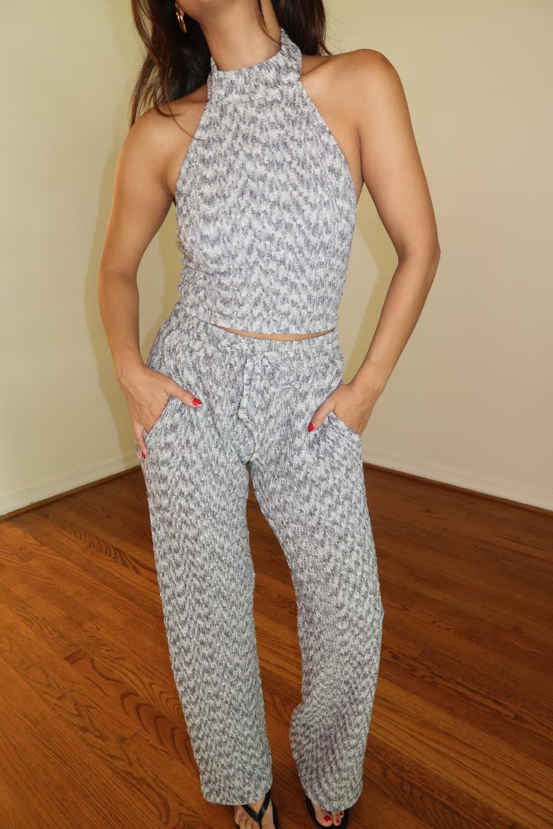 Textured High Neck Top W/ Wide Pants