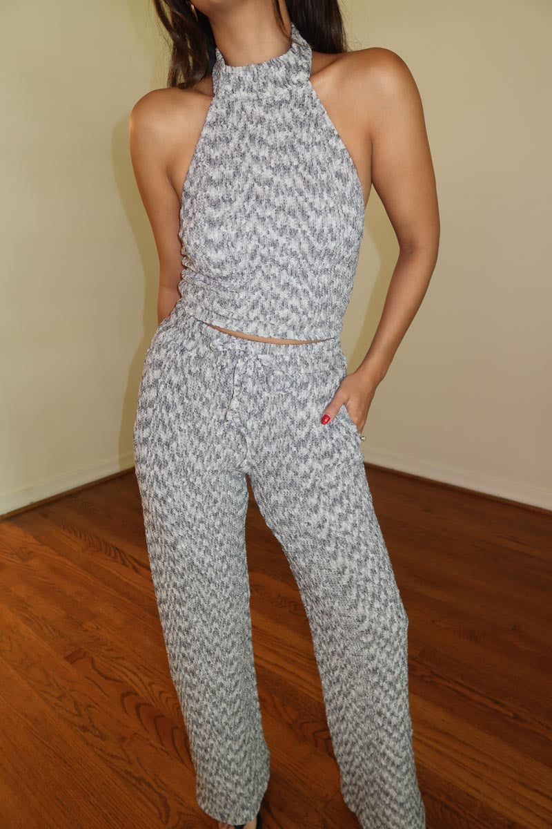 Textured High Neck Top and Wide Pants Sets