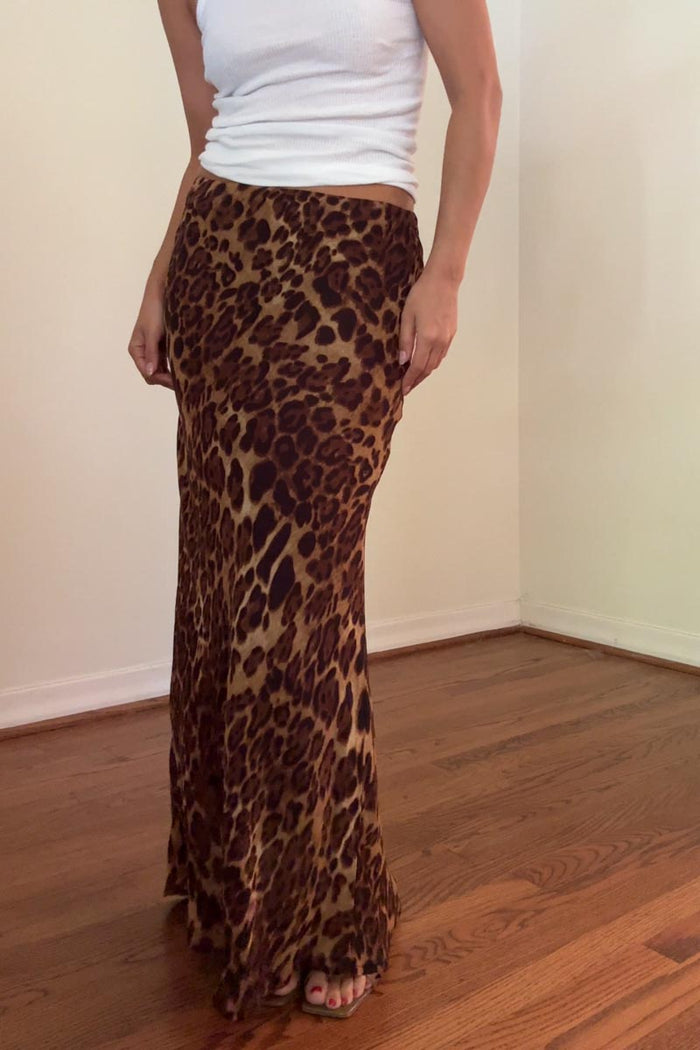 Leopard Print Lace Detail Maxi Skirt