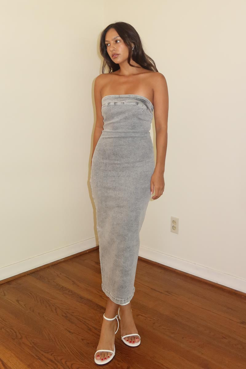 Denim Tube Midi Dress