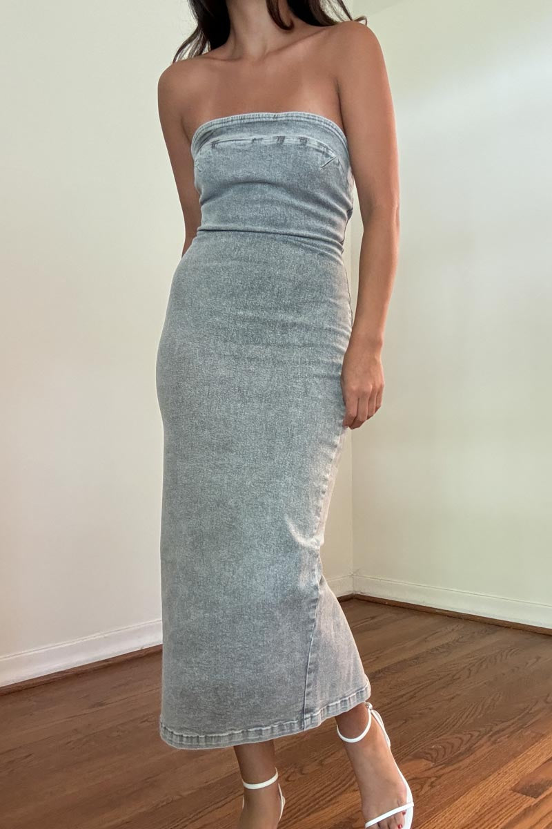 Denim Tube Midi Dress